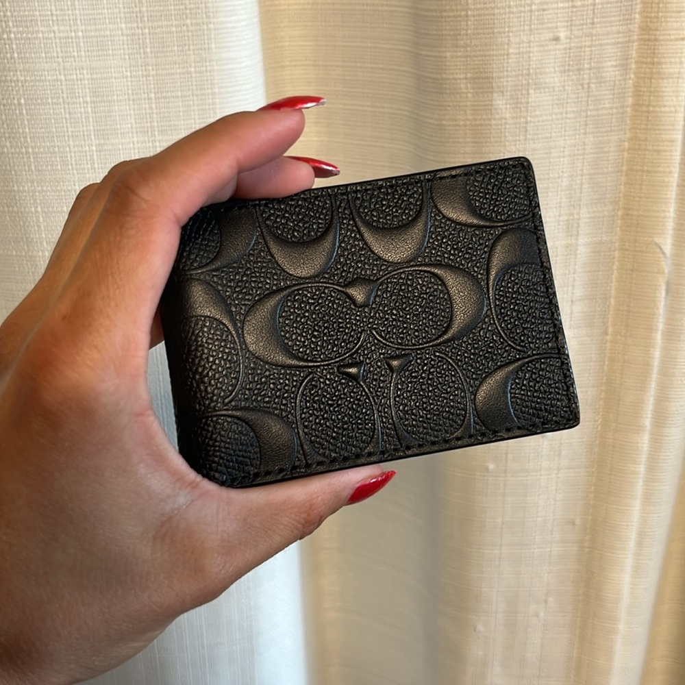 Coach Black Embossed Signature Leather Card Case - Picture 4 of 4